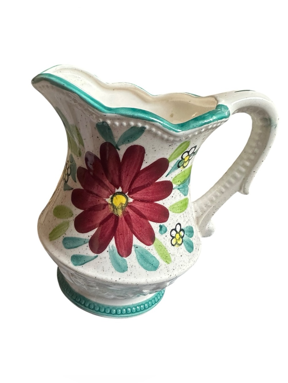Vintage Hand Painted Japan Ceramic Pitcher Floral Cottagecore Creamer Vase Decor